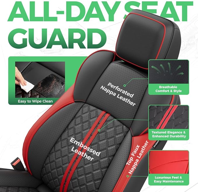 RIDEPOSH Custom Leather Seat Covers for Toyota Tacoma Double Cab 2024-2026 | full set, BKred, OEM fit, premium waterproof leather, anti-slip, extra pockets, long-term durability, airbag compatible - Image 2