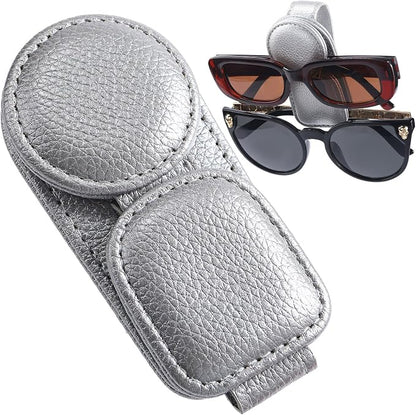 Konohan Sunglasses Holder for Car Visor Leather Eyeglass Hanger Magnetic Sunglasses Holder with 2 Clips(Silver Pearl) by Konohan
