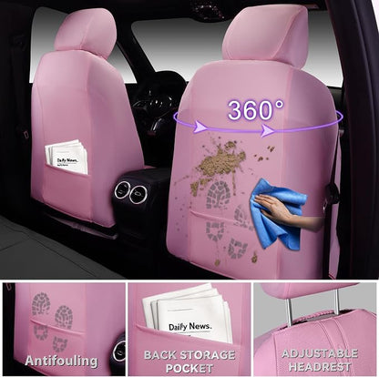 CAR PASS Nappa Leather Car Seat Covers, Cute Girly Water Resistant 3D Foam Faux Leather Seat Covers, Lumbar Support Automotive Seat Covers 2 Front Seats, Universal Fit for Cars SUV, Cute Pink White - Image 2