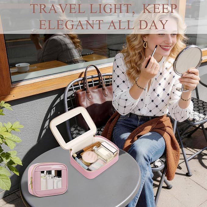 2-Piece Leather Clear Makeup Bags Set - Waterproof Clear Cosmetic Bag Case with Zipper, Transparent TSA Approved Toiletry Bag for Travel, Car Accessories for Women (Pink-2, Mini+Medium) - Image 7