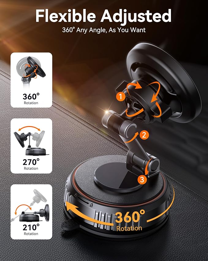 Miracase for MagSafe Car Mount[3600gf Strong Magnet & 89+LBS Suction Base]Vacuum Magnetic Phone Holders for Your Car, 360° Adjustable Dashboard & Windshield Mount with Dash Accents for All Smartphones - Image 5