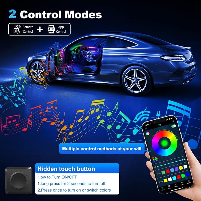 Dreamcolor Acrylic Interior Car LED Strip Light with Wireless APP, RGB 10 in 1 with 175 inches 593 LEDs Fiber Optic Ambient Lighting Kits, 16 Million Colors Sound Active Function Car Neon Lights - Image 4