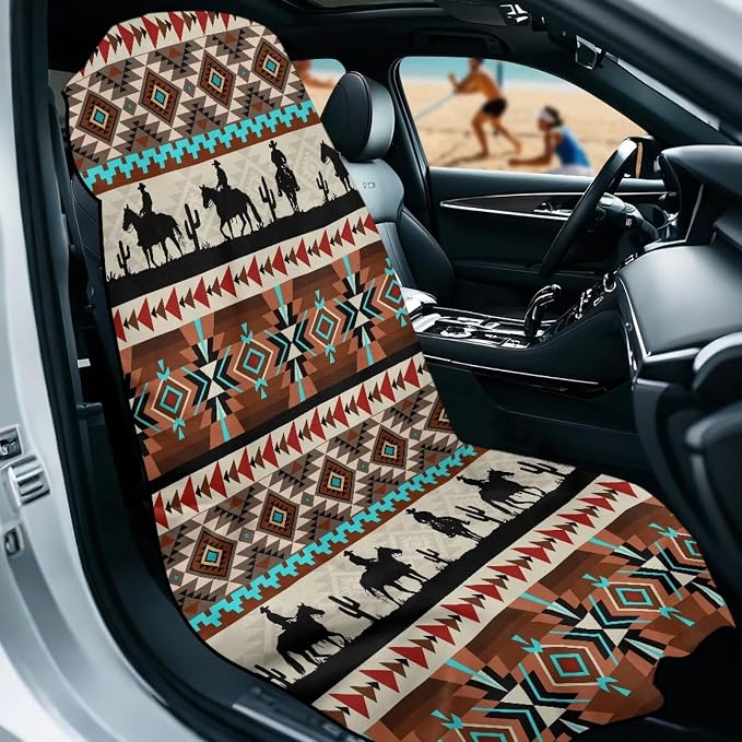 SEANATIVE Aztec Western Horse Print Car Seat Cover – Premium Sweat Towel with Storage Bag for Front Seats in Cars, Trucks, SUVs – Universal Seat Liner, Easy Install, Washable, Breathable Fabric - Image 2