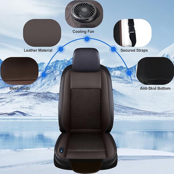 Cooling Car Seat Cushion – 3 Speeds Adjustable | Ventilated Car Seat Cover for Cars Without AC, Breathable Automotive Cooling Seat Cover, 12V Plug & Play, Brown - Image 7