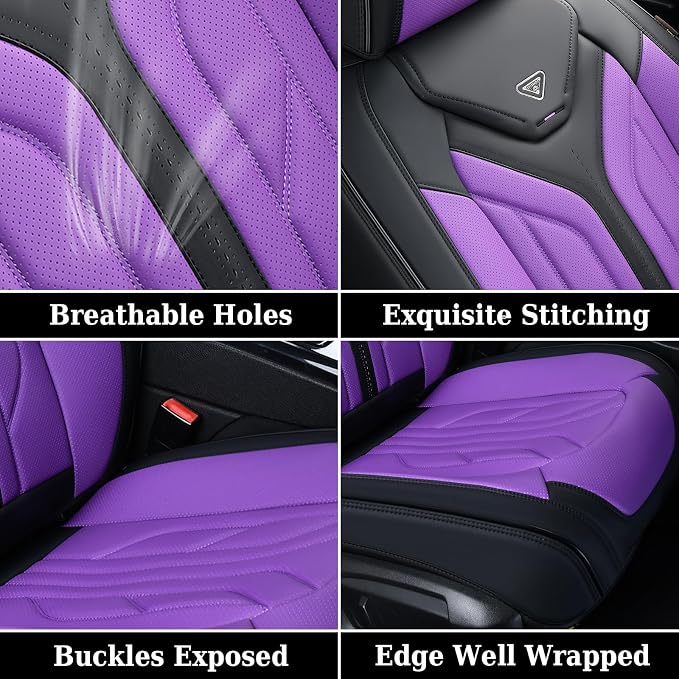 Coverado Front Seat Covers, Leather Seat Covers for Cars, Car Seat Covers Front Seats, Automotive Seat Covers Car Seat Protector Car Accessories Fit for Most Sedans SUV Pick-up Truck(Black&Purple) - Image 7