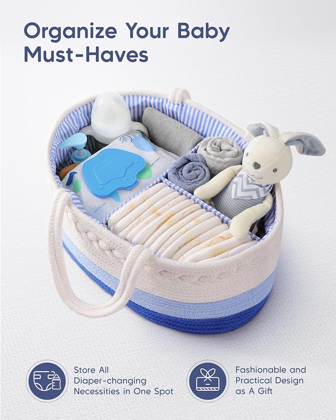 Maliton Baby Diaper Caddy Organizer, Cotton Rope Diaper Caddy Basket, Large Storage Basket for Newborn Boys and Girls, Gift for Baby Shower List, Newborn Essentials - Image 4