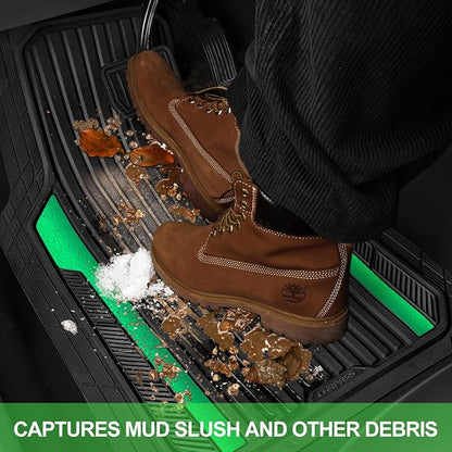 CAR PASS Heavy Duty Rubber Car Mats Metallic,Aluminum Film All Weather Floor Mats Waterproof Universal Trim to Fit SUVs Sedans Vans 4 Piece Anodized Deep Dish Two-Tone Sporty Black Green Chrome - Image 7