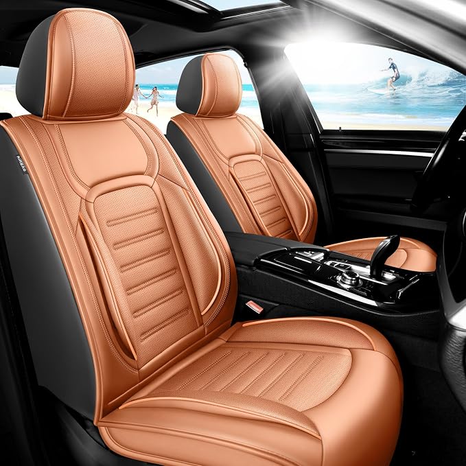 Fit Yaris Car Seat Covers for Toyota Yaris 2007-2019 2020 -Premium Leather, Waterproof，Breathable，All-Weather Seat Cushion Protecto & Airbag Compatible, Full Set Brown by Unknown