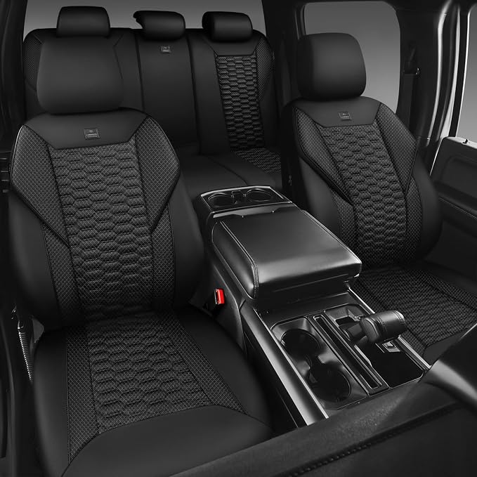CAR PASS 3D Foam Mesh Leather Car Seat Covers Full Set,Breathable Mesh Faux Leather Seat Covers for Car,Universal Fit for SUV Truck Sedan Automotive, Armrest Airbag Compatible,Black - Image 5