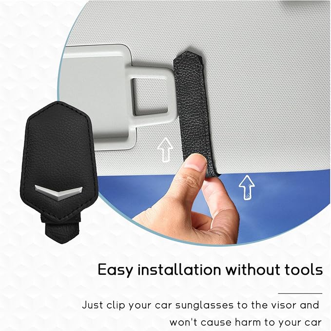 Dickno Sunglasses Holder for Car Sun Visor, Magnetic Leather Glasses Hanger Mounted with Ticket Card Clip, Universal Vehicle Interior Accessories for Different Size Eyeglasses (Black) - Image 3