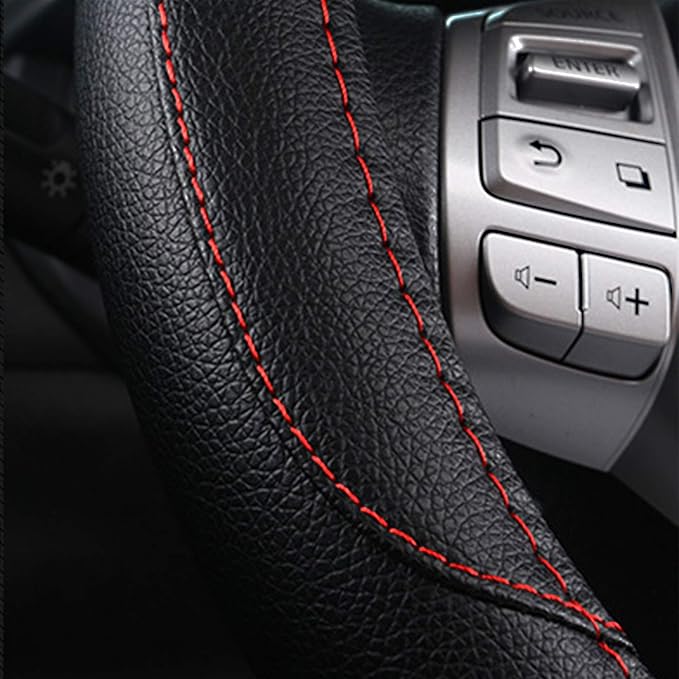 Leather Car Steering Wheel Cover, Universal Fit for Most Cars, Black | Microfiber Leather,Non-Slip Breathable Auto Steering Wheel Protector - Image 4