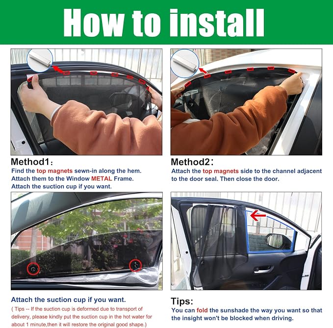 Ovege Car Window Shade 2pcs -Car Side Window Sun Shade Baby UV Protection Privacy Suction Magnetic (Back Seat 2pcs), Semi-Transparent - Image 6