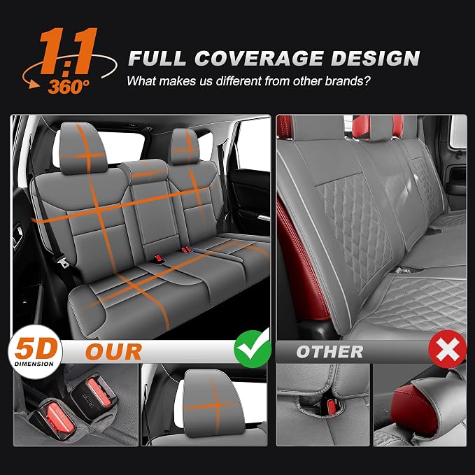 Custom Fit Seat Covers for Honda CRV 2015 2016 | Full Set Faux Leather Full Coverage Waterproof Airbag Compatible CR-V Seat Protector (5 Seats,Gray) - Image 6