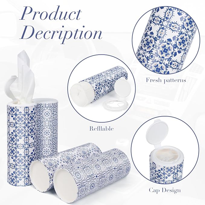 Car Tissue Holder,Facial Tissues Bulk,Travel Tissues, 4 Tubes Tissues with Lotion, Round Tissue Box for Car tissues Cylinder(200 Sheets,3-ply) - Image 4