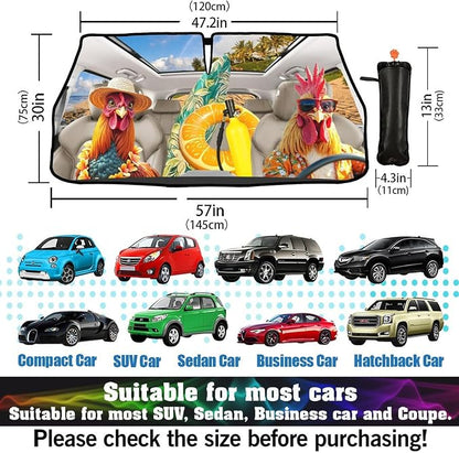 Socira Funny Rooster Chicken Car Windshield Sunshade Umbrella Foldable | Umbrella Sun Shade Windshield Cover Sunshade Car Accessories Blocks Uv Rays Keeps Cool (57" X 30") - Image 3