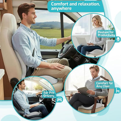 Trucker Seat Cushion, Thick Car Seat Cushions with Lumbar Support Pillow, Ergonomic L-Shaped Orthopedic Memory Foam for Long Driving Lower Back Pain Sciatica Relief, Gift for Drivers (Black+LGrey) - Image 7