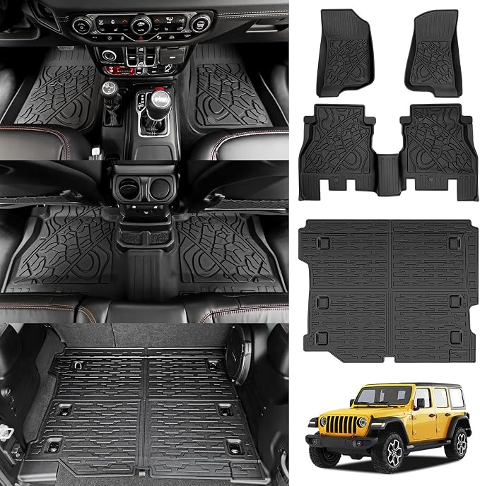 Cargo Mats for 2018-2026 Jeep Wrangler JL 4X4 Floor Liners with Trunk Mat All Weather TPE Protector Rear Floor Trunk Liners for 18-26 Wrangler JL 4X4 4 Door Accessories by JTYZSM