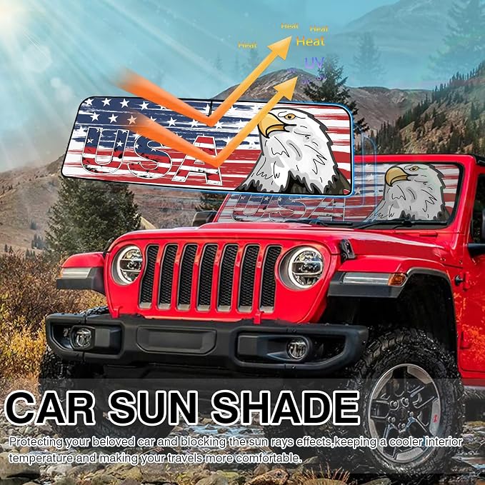 Canvcle Windshield Flag Sun Shade Sun Visor Heat Shield for 2018-2026 Jeep Wrangler JL & 2/4 Door 4XE & 2020-2026 Jeep Gladiator JT Thicken 3-Layer Keep Vehicle Cool Protect Your Car from Sun Heat - Image 2