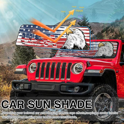 Canvcle Windshield Flag Sun Shade Sun Visor Heat Shield for 2018-2026 Jeep Wrangler JL & 2/4 Door 4XE & 2020-2026 Jeep Gladiator JT Thicken 3-Layer Keep Vehicle Cool Protect Your Car from Sun Heat - Image 2