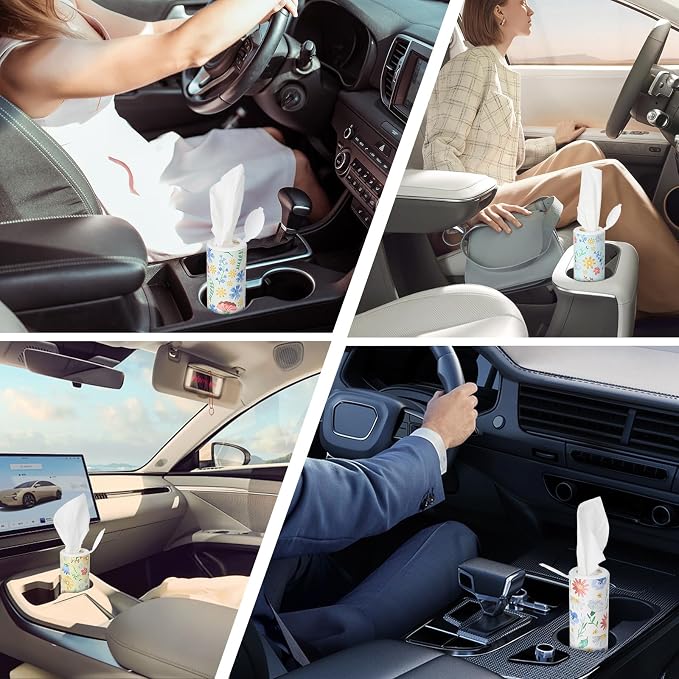 Car Tissues Cylinder 4 Packs Round Tissue Box Holder Perfect for Car Cup Holder, Napkins Box Round Container with Facial Tissues for Travel Car Bathroom Office School - Image 4