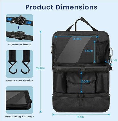 MoKo Car Organizer Back Seat, 8 Pockets Foldable Tray 600D Black, 2 Pack | 600D Oxford Backseat Car Organizer, Back Seat Organizer with Foldable Table Tray and Transparent Tablet Pocket for Road Trip - Image 6