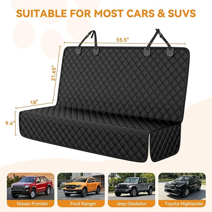 Waterproof Pet Bench Seat Covers for Midsize & Large SUVs | Toyota Tacoma/Jeep Grand Cherokee/Ford Explorer/Ranger/Chevrolet Colorado, Scratchproof Nonslip Durable Rear Seat Cover - Image 2