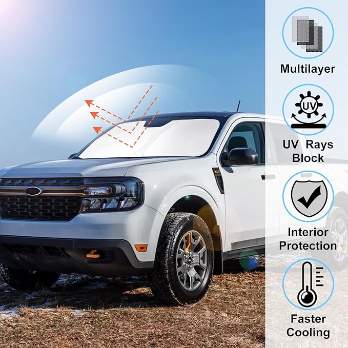 Windshield Sun Shade for 2022-2026 Ford Maverick Accessories | Full covered for windshield, Foldable & Durable, Block UV Rays, Reduce Heat, Easy to install, Keep Car Cooler - Image 2
