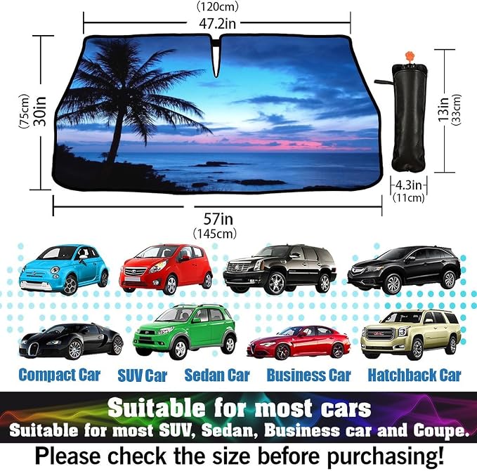 Palm Tree Car Sun Shade Umbrella Beach Windshield Sunshade for Car | Coconut Tree Car Umbrella Sun Shade Rotable Block UV & Heat Sunshades for Front Window Covers for Auto Sedan SUV Pickup - Image 6
