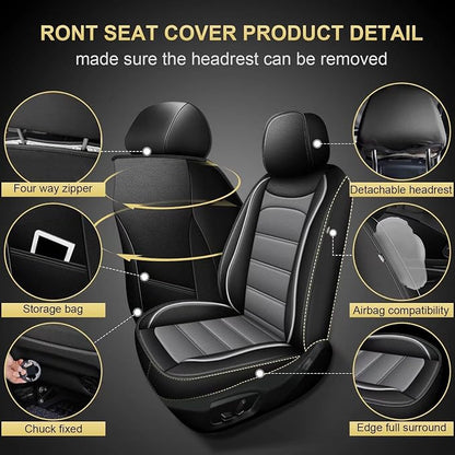 IKABEVEM Car Seat Covers Fit for Acura TL 2004-2014: Luxury Leather Automotive Front Seat Covers Car Seat Protector(2PCS Front, Black&Grey) - Image 2