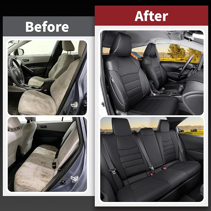 HKZ Custom Fit Corolla Car Seat Cover Full Set for Toyota Corolla 2020 2021 2022 L LE Models - Durable Faux Leather (Black) - Image 5
