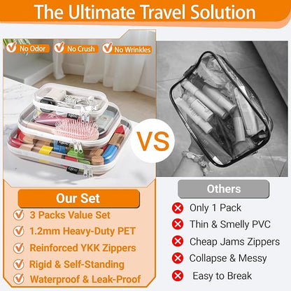 YQBRAO Clear Hard Shell Organizer Cases, Multi-Size (L, M & S), 3-Pack | 1.2 mm clear PET organizers in three sizes for toiletries, cosmetics, electronics, travel items, and everyday storage - Image 2