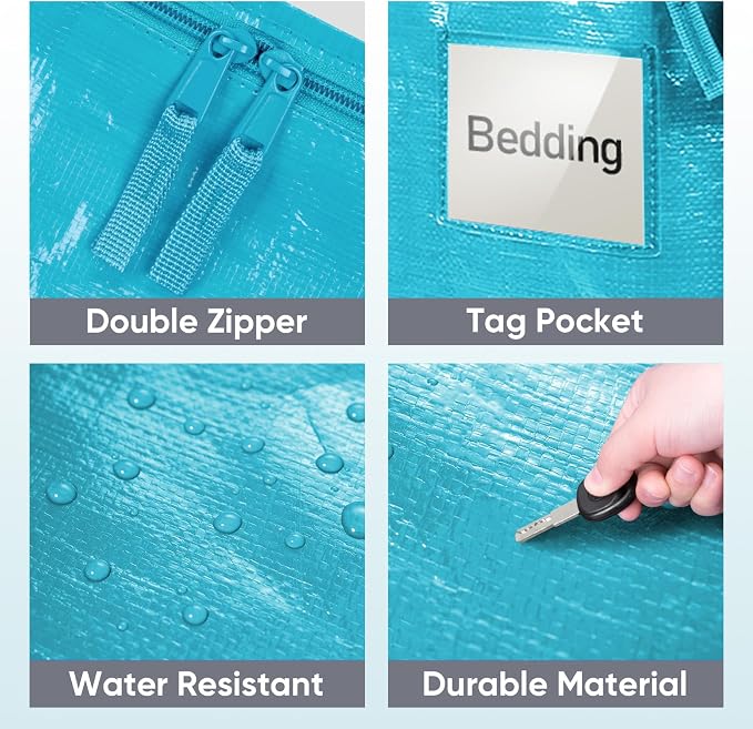 TICONN 8 Pack Extra Large Moving Bags Heavy Duty with Zippers & Carrying Handles, Durable Storage Bags Moving Boxes for Closet Organizers and Storage (8 Pack, Aqua) - Image 6