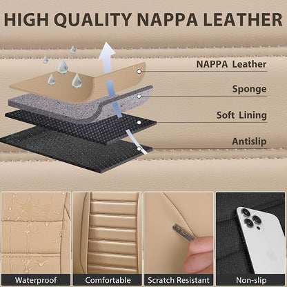 CAR PASS Nappa Leather Car Seat Covers Full Set, Luxury Seat Protector for Cars, Waterproof Anti-Slip Car Seat Cushion Armrest Compatible Airbag Universal for Sedan SUV Pick-up Truck Automotive, Beige - Image 7