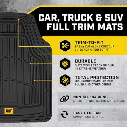CAT® ToughRide™ Heavy-Duty 4 Piece Black Floor Mats for Cars - Trim to Fit All-Weather Rubber Car Mats Full Set - Truck Mats & Cars Floor Mats - Interior Accessories for SUVs & Car Rug Protection - Image 2