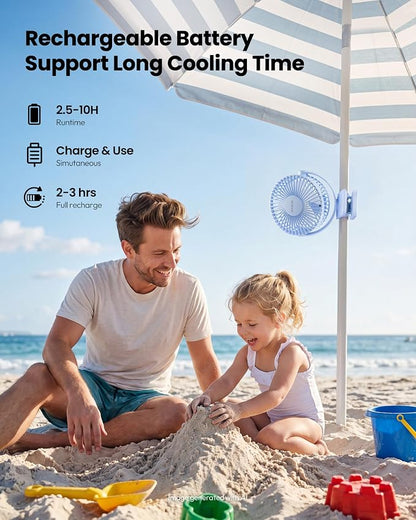 Gaiatop Portable Clip on Fan, Mini Personal Quiet Rechargeable Fan | Battery Operated, Small 3 Speed 360° Rotate, Cooling for Desk Table Home Office Stroller Camping Women Gifts Light Blue - Image 4
