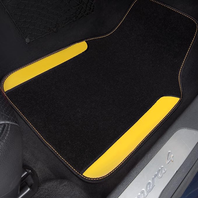 CAR PASS Waterproof Universal Fit Car Floor Mats, Car Mats Fit for SUV,Vans,sedans, Trucks,Set of 4pcs Car Carpet with Driver Heel Pad (Black and Yellow) - Image 5