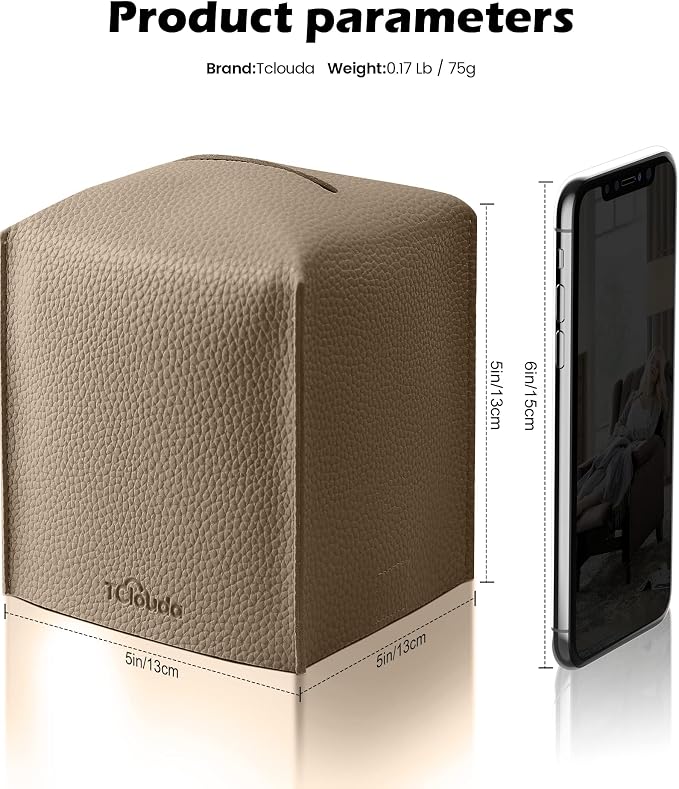 Tissue Box Cover for PU Leather, Modern Simple Solid Color Holder Square Tissue Bag, Ideal for Bathrooms,Office,Car,Outdoor Tent,Dining Table,5"X5"X5", Double Cocoa Brown - Image 2