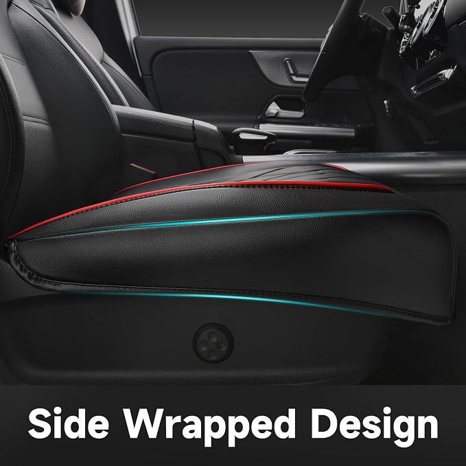 CAR PASS 2 Pack Leather Front Car Seat Covers, Bottom Seat Covers Full Wrapped with Storage Pocket, Anti-Slip PU Seat Protectors,Waterproof Seat Cushion Pad Universal Fit Sedan SUV Truck, Black/Red - Image 4