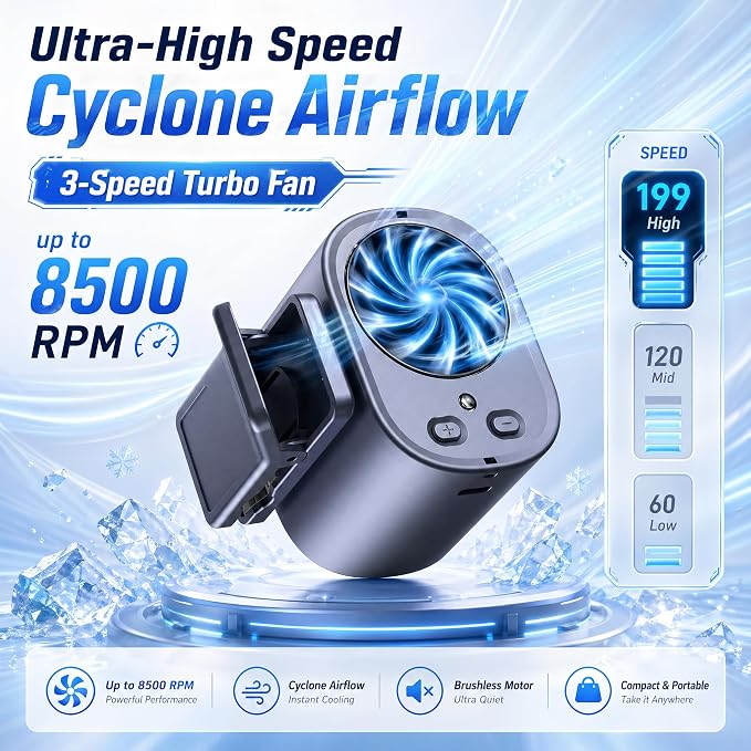 Clip On Air Conditioner for Car, 2026 Portable Car Air Conditioner 360° Rotation 199 Speeds Silent Mini Bladeless Fan with Led Lights Clip On Fan for Cars Work Camping (White) - Image 4