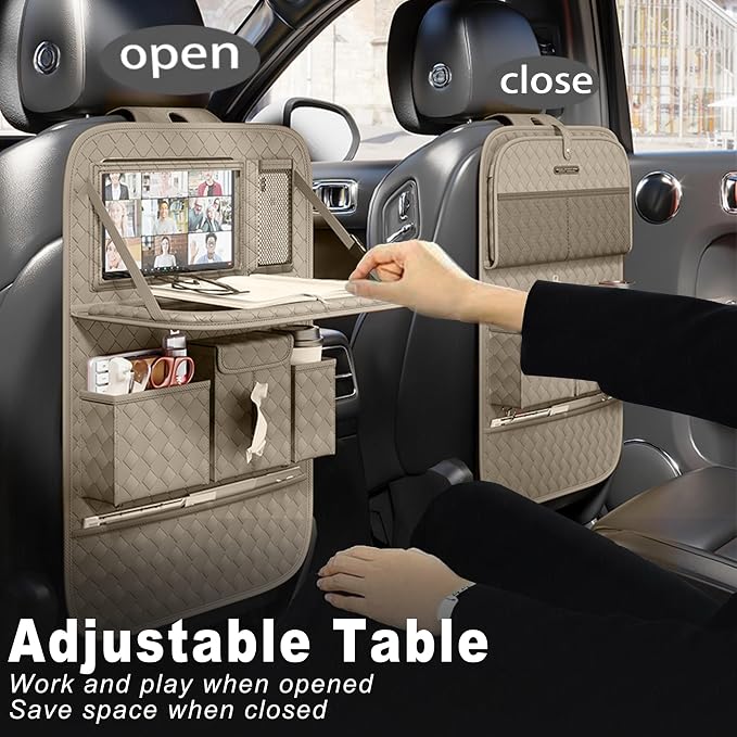 XDV Car Seat Organizers,Multi-functional Back Seat Protectors, Storage Pouches, and Tray Holders (for Cars, Kids, Seat Back and Rear Seats) (Woven Beige, 1 Pcs) - Image 4
