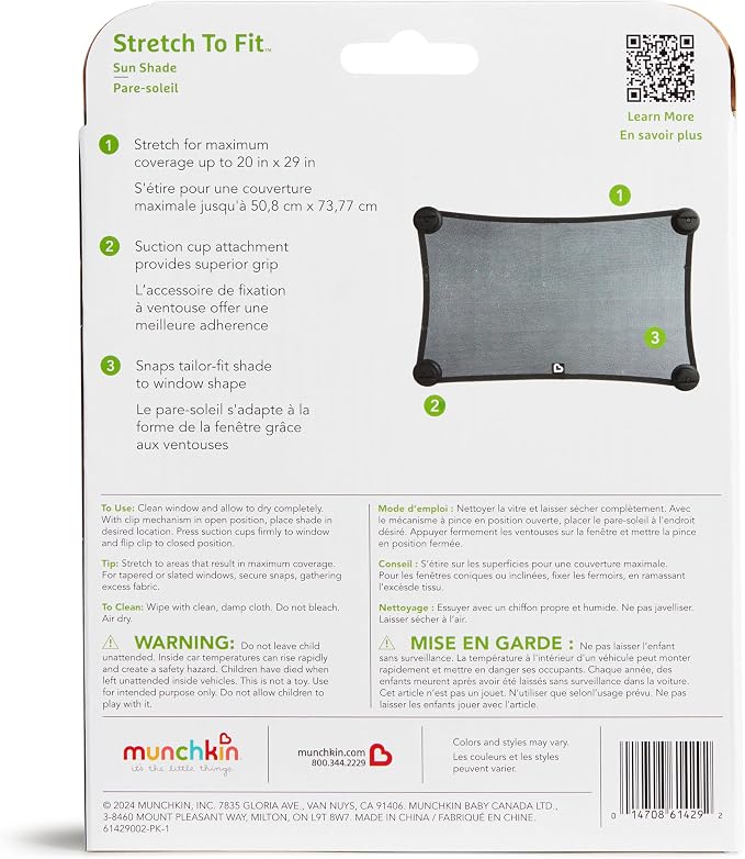 Munchkin Brica Magnetic Stretch-to-Fit Car Window Shades, Black, 2 Pack - Image 8
