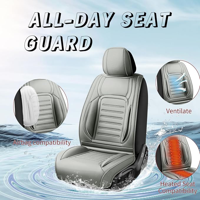 Fit CHR Car Seat Covers for Toyota CHR 2018-2021 2022 -Premium Leather, Waterproof，Breathable，All-Weather Seat Cushion Protecto & Airbag Compatible, Full Set Gray - Image 2