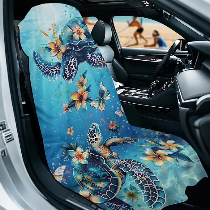 Car Towel Seat Cover 1 Piece Sea Turtle Car Seat Cover Protector Front Seats Breathable Comfortable Universal Fit for SUV Van Truck Sedan - Image 2