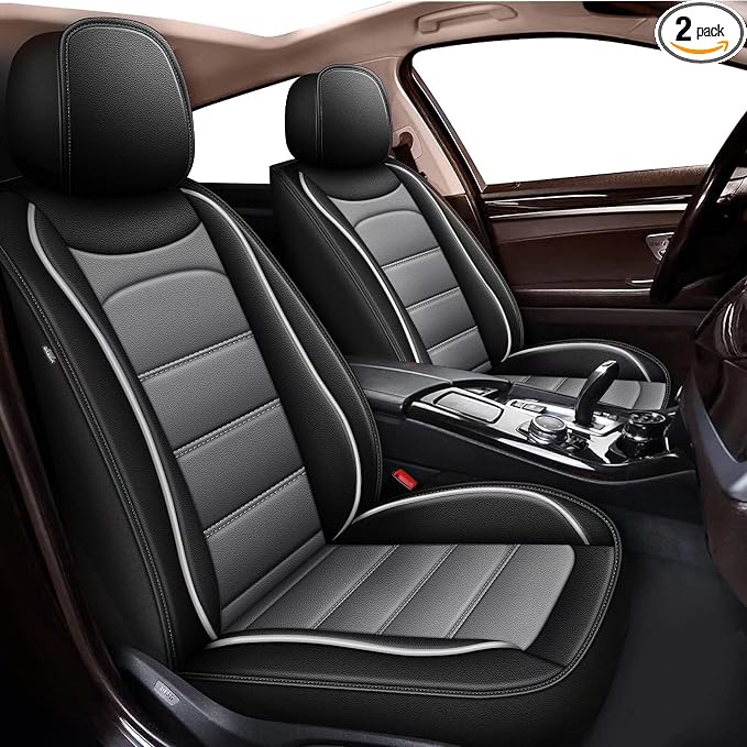 IKABEVEM Car Seat Covers for GMC Yukon 2007-2026, 2-Pack Front | Luxury Fuax Leather, Waterproof, Airbag Compatible, Easy to Install, Scratch‑Resistant Seat Protection, Black&Grey by IKABEVEM