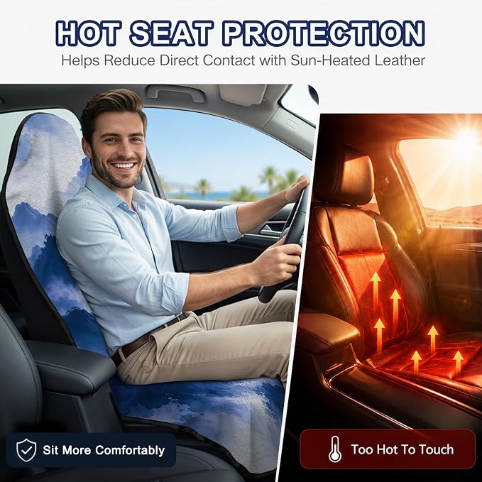 Car Seat Towel Cover 2 Pack for Front Seats, Sweat Absorbent Car Seat Protector with Non-Slip Backing, Waterproof Towel Car Seat Covers for Runners, Gym, Swimming, Beach, Misty Blue Mountains - Image 5
