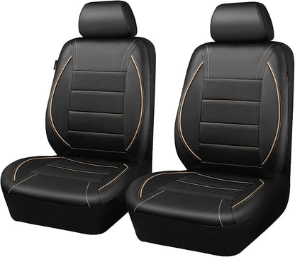 CAR PASS Universal FIT Piping Leather Two Front Seat Covers, Waterproof Faux Leather for SUV Sedan Van Truck, Airbag Compatible,Reserved Opening Holes for Headrest Covers. (Black and Beige) - Image 9