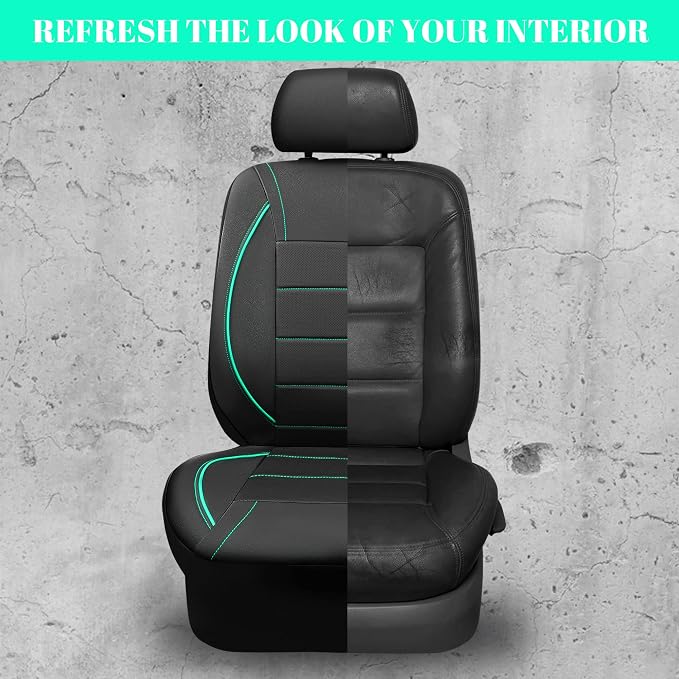 CAR PASS Universal FIT Piping Leather Car Seat Cover, for suvs,Van,Trucks,Airbag Compatible,Inside Zipper Design and Reserved Opening Holes (Full Set, Black and Mint) - Image 7