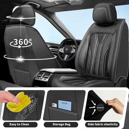 Fit Kicks Car Seat Covers Premium Leather Compatible with Nissan Kicks 2018 2019-2026 (5 Seats Full Set Waterproof Breathable All-Weather Seat Cushion Protector（5 Seats All Black） - Image 4