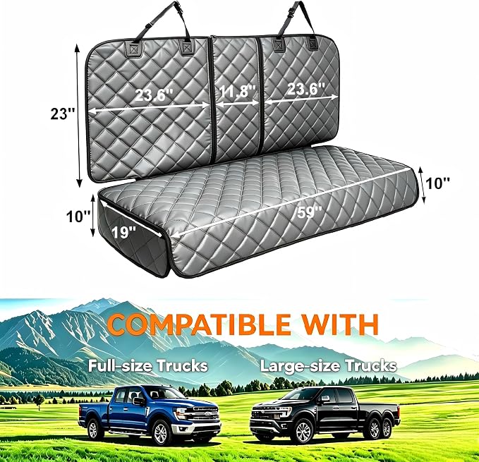 Dog Car Seat Cover for Back Seat,PU Leather Truck Back Seat Cover,XL,Grey | Waterproof,Nonslip,Heavy-Duty Bench Seat Covers for Trucks Ford F150/Chevrolet Silverado/Ram1500/GMC Sierra/Toyota - Image 2