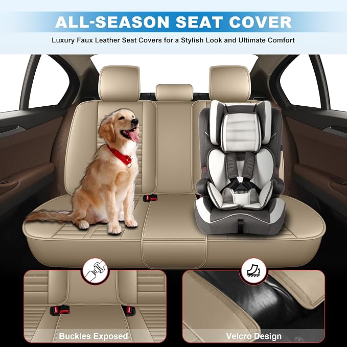 Fit for Lexus RX 350 Seat Covers 2007-2026 Full Set | Faux Leather Waterproof Car Seat Covers, Airbag Compatible with Lumbar Support Anti-Slip Design, 5 Seater Beige - Image 4